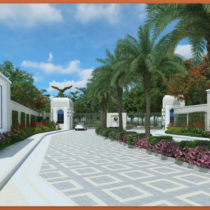 Entrance road rendering — artist's impression from the developer brochure