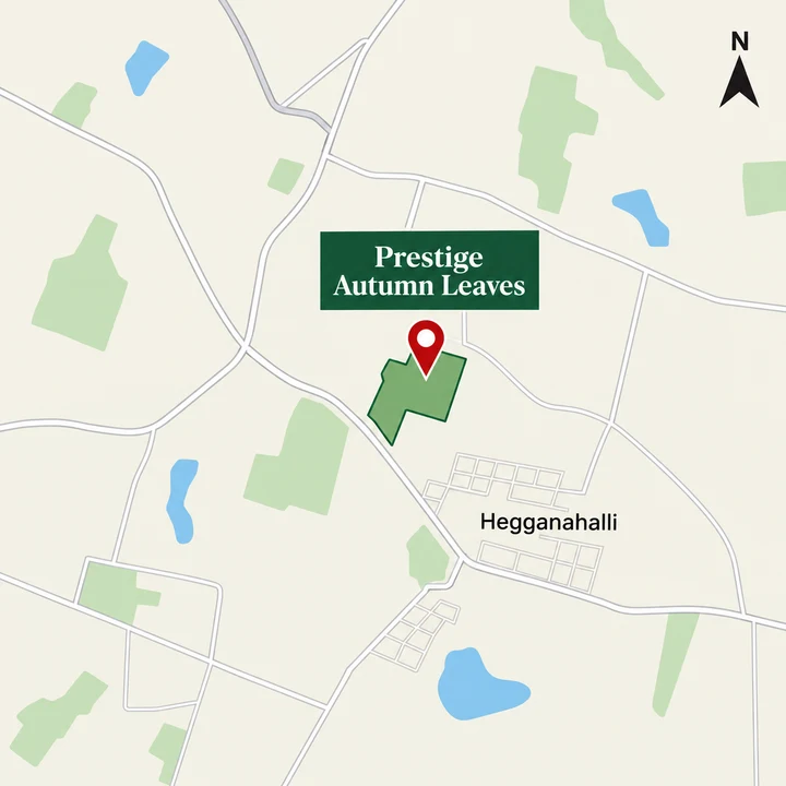 Prestige Autumn Leaves illustrative location diagram at Hegganahalli, Devanahalli