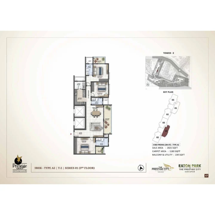 Eaton Park at The Prestige City 3 BHK unit plan variant on brochure page 47 Eaton Park at The Prestige City 3 BHK unit plan variant on brochure page 47