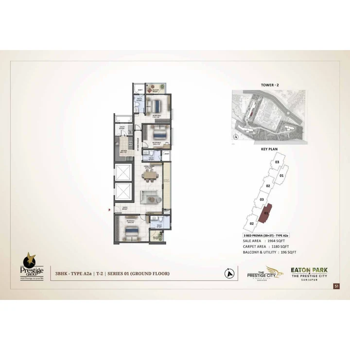 Eaton Park at The Prestige City 3 BHK unit plan variant on brochure page 51 Eaton Park at The Prestige City 3 BHK unit plan variant on brochure page 51
