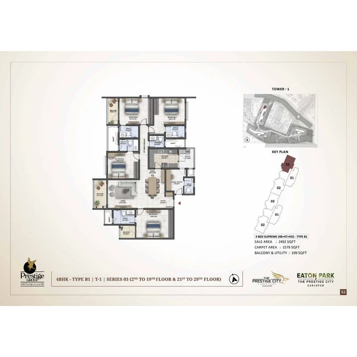 Eaton Park at The Prestige City 4 BHK unit plan variant on brochure page 52 Eaton Park at The Prestige City 4 BHK unit plan variant on brochure page 52