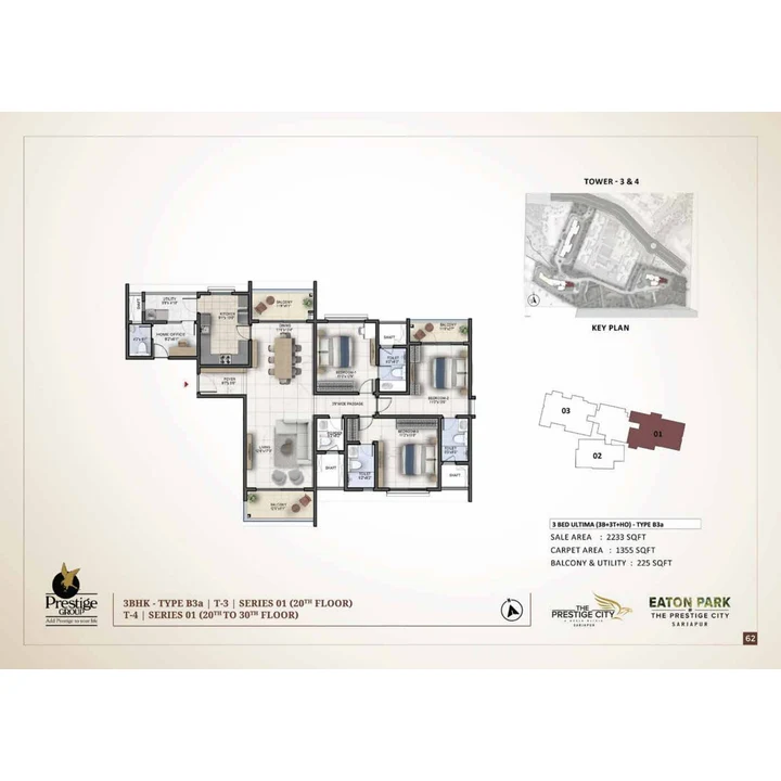 Eaton Park at The Prestige City 4 BHK unit plan variant on brochure page 62 Eaton Park at The Prestige City 4 BHK unit plan variant on brochure page 62