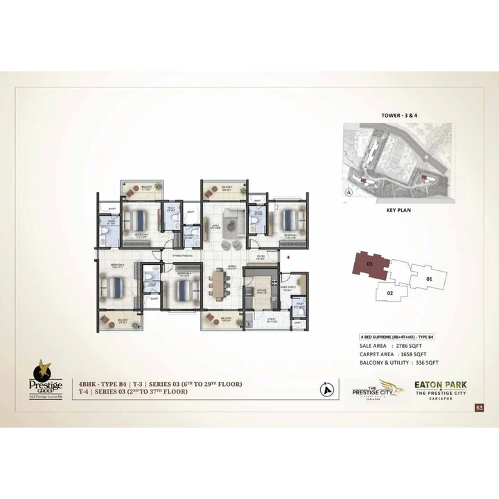 Eaton Park at The Prestige City 4 BHK unit plan variant on brochure page 63 Eaton Park at The Prestige City 4 BHK unit plan variant on brochure page 63