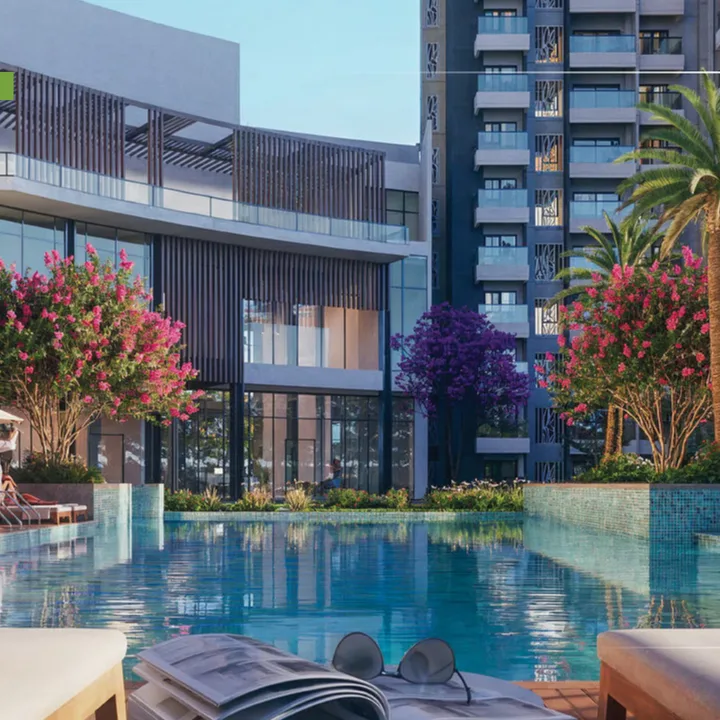 Pool courtyard rendering — artist's impression from the developer brochure