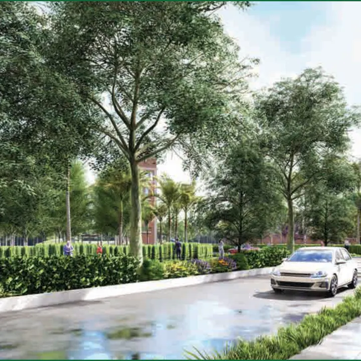 Tree lined street rendering — artist's impression from the developer brochure