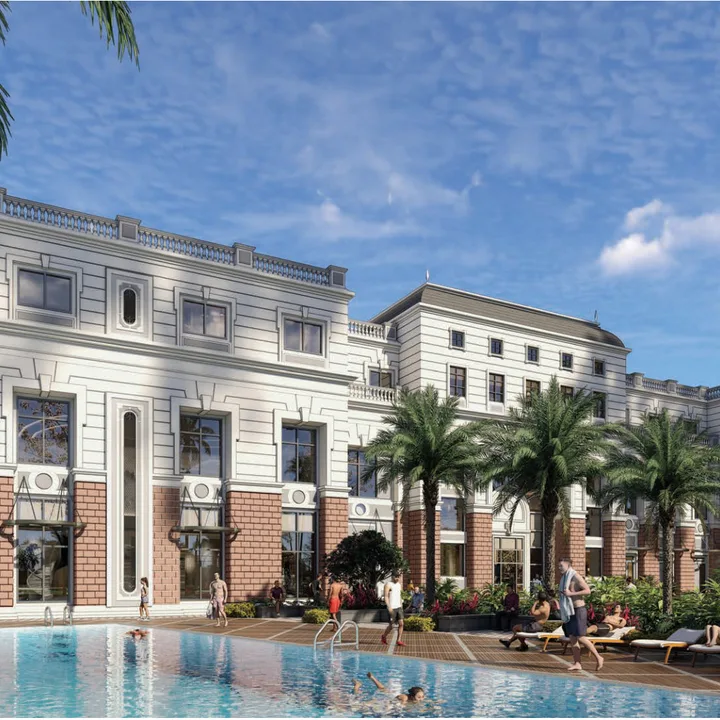 Clubhouse and garden rendering — artist's impression from the developer brochure