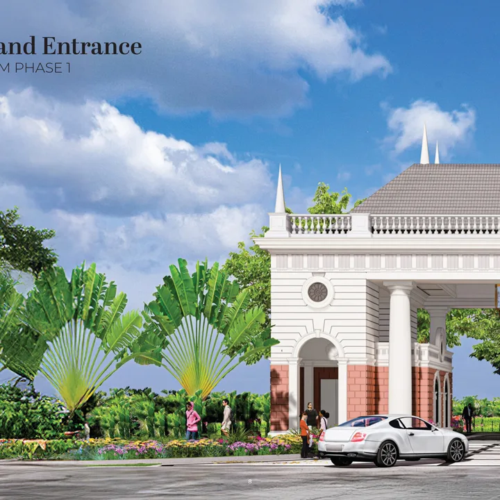 Grand entrance rendering — artist's impression from the developer brochure